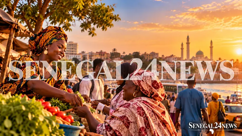 Des commerçantes échangent des légumes sur un marché sénégalais — illustration générée par IA